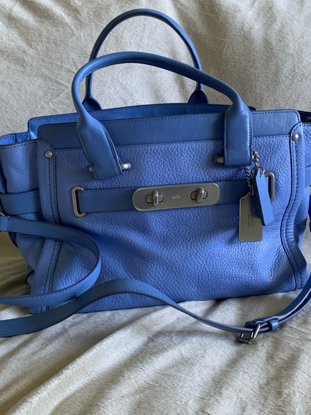 Coach Cornflower Periwinkle Leather Satchel with Turnlock